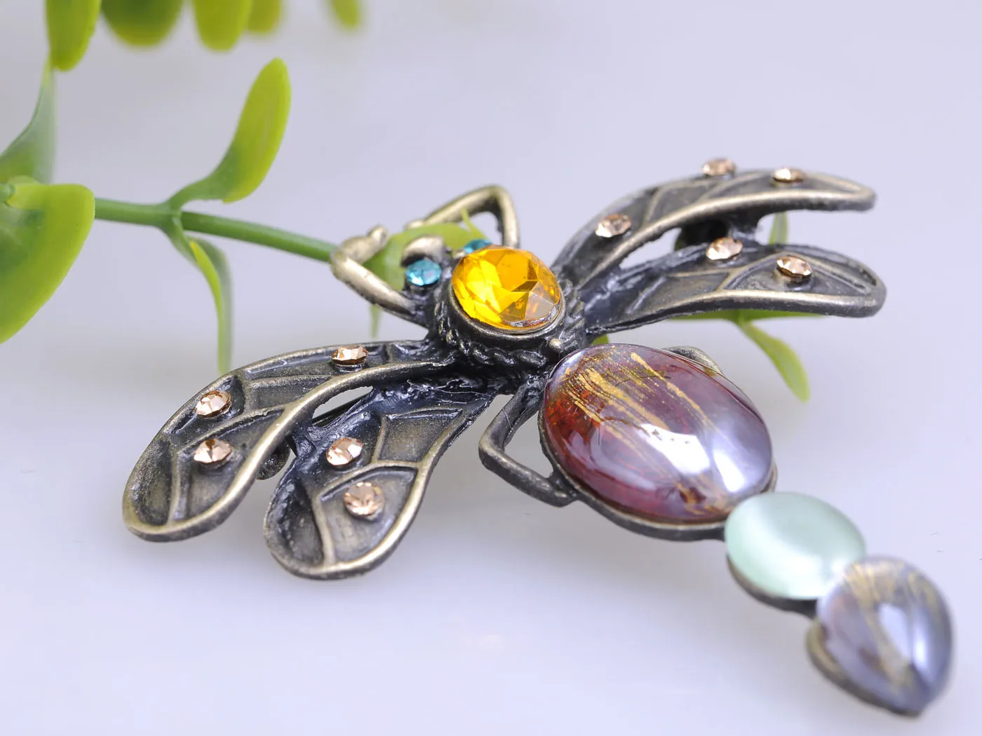 Vintage Inspired Reproduct Acrylic Beaded Color Dragonfly Fashionable Pin Brooch