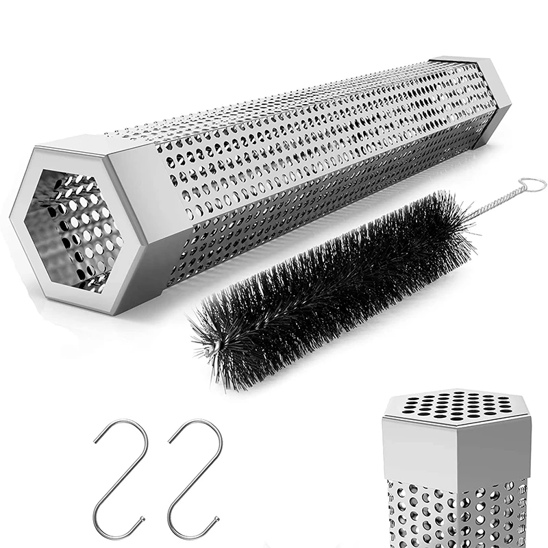 

LMETJMA Hexagon Pellet Smoker Tube 12 inch Stainless Steel BBQ Wood Pellet Tube Smoker for Cold/Hot Smoking 5 Hours JT185