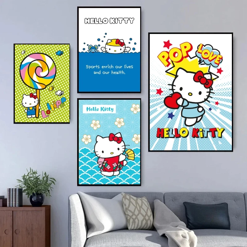 

Canvas Artwork Painting Hello Kittys Rock Poster Toys Decorative Picture Print Wall Living Room Decoration Paintings Modern Home