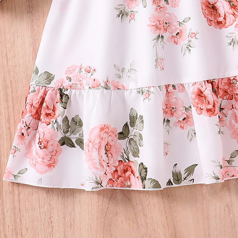 2024 Summer New Arrival Girls Sleeveless Slash Neck Print Floral White Designer Cute Party Princess Dress Custume 8-12T