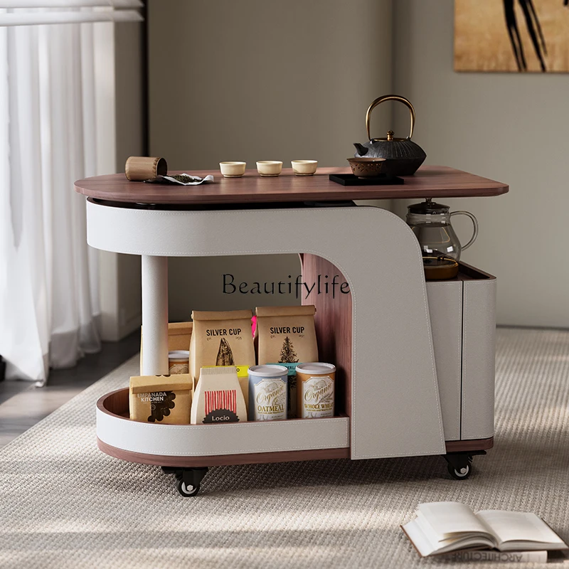 

Solid wood lifting coffee table living room home mobile sofa side cabinet multi-functional tea trolley