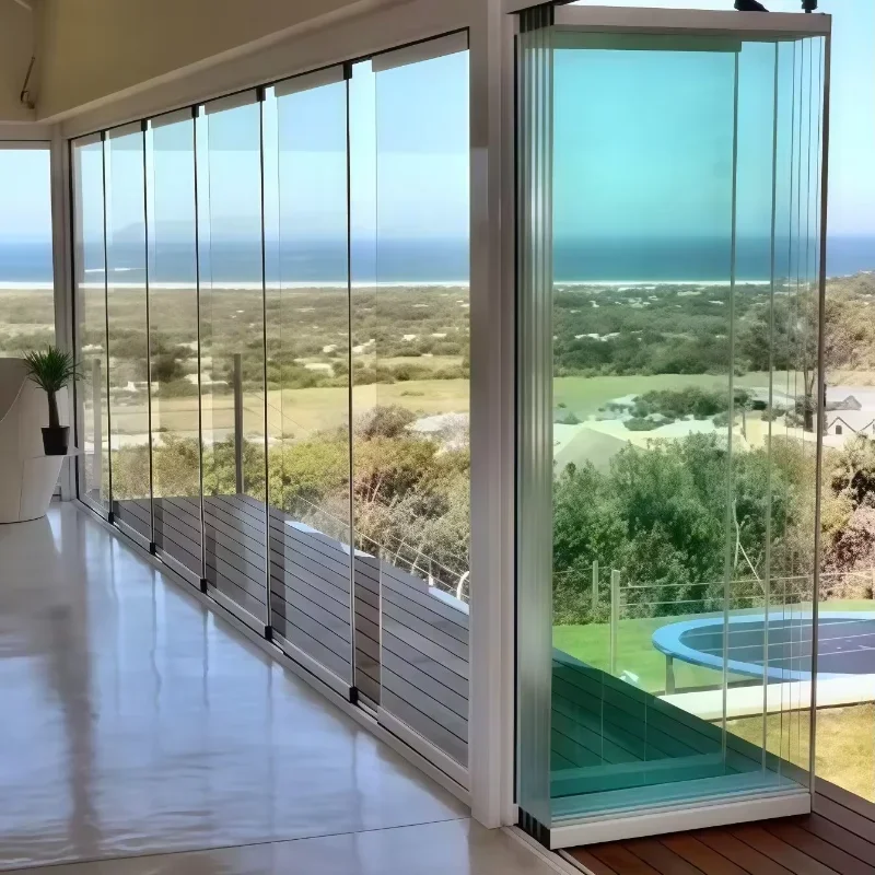

Modern Frameless Glass Bifold Folding Partition Door System Foldable Slide Kit