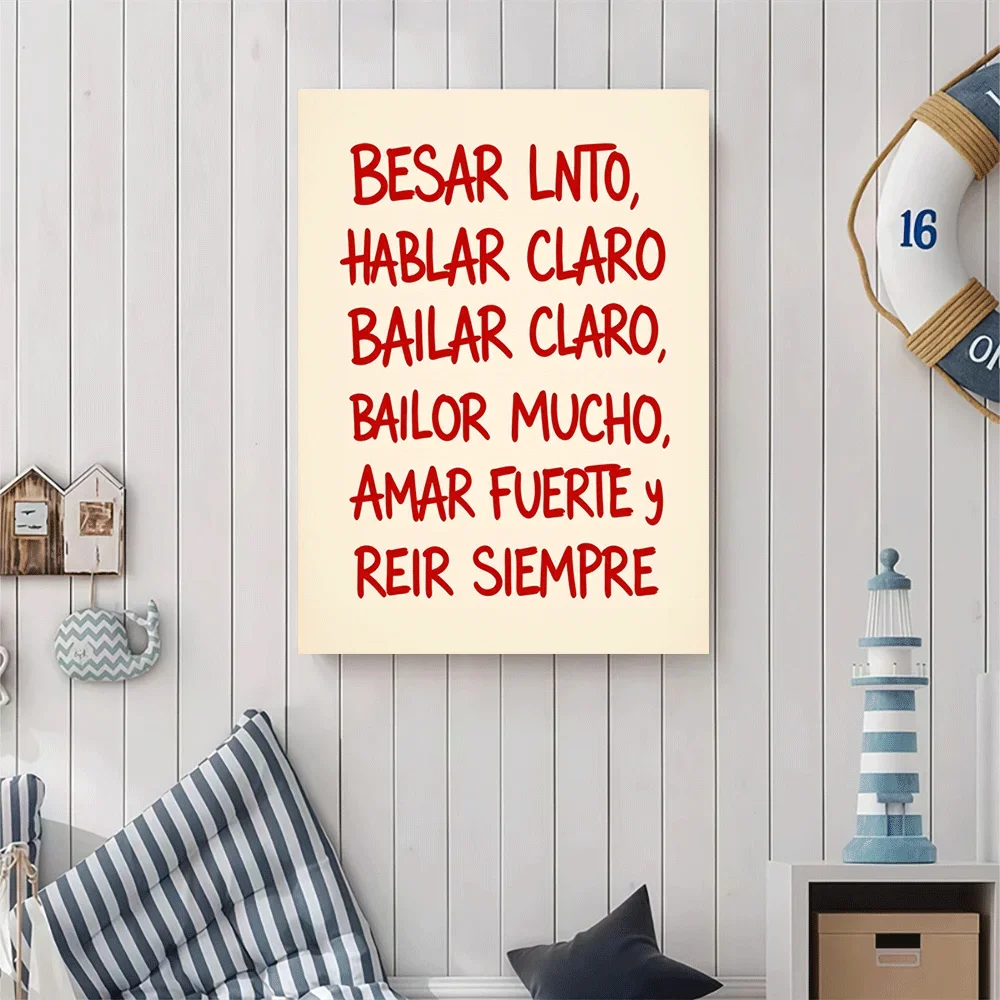 1pc frameless Canvas Painting 1PC-Unframed Canvas poster wall decoration  Red Handwritten Spanish Quote Poster Art Decor