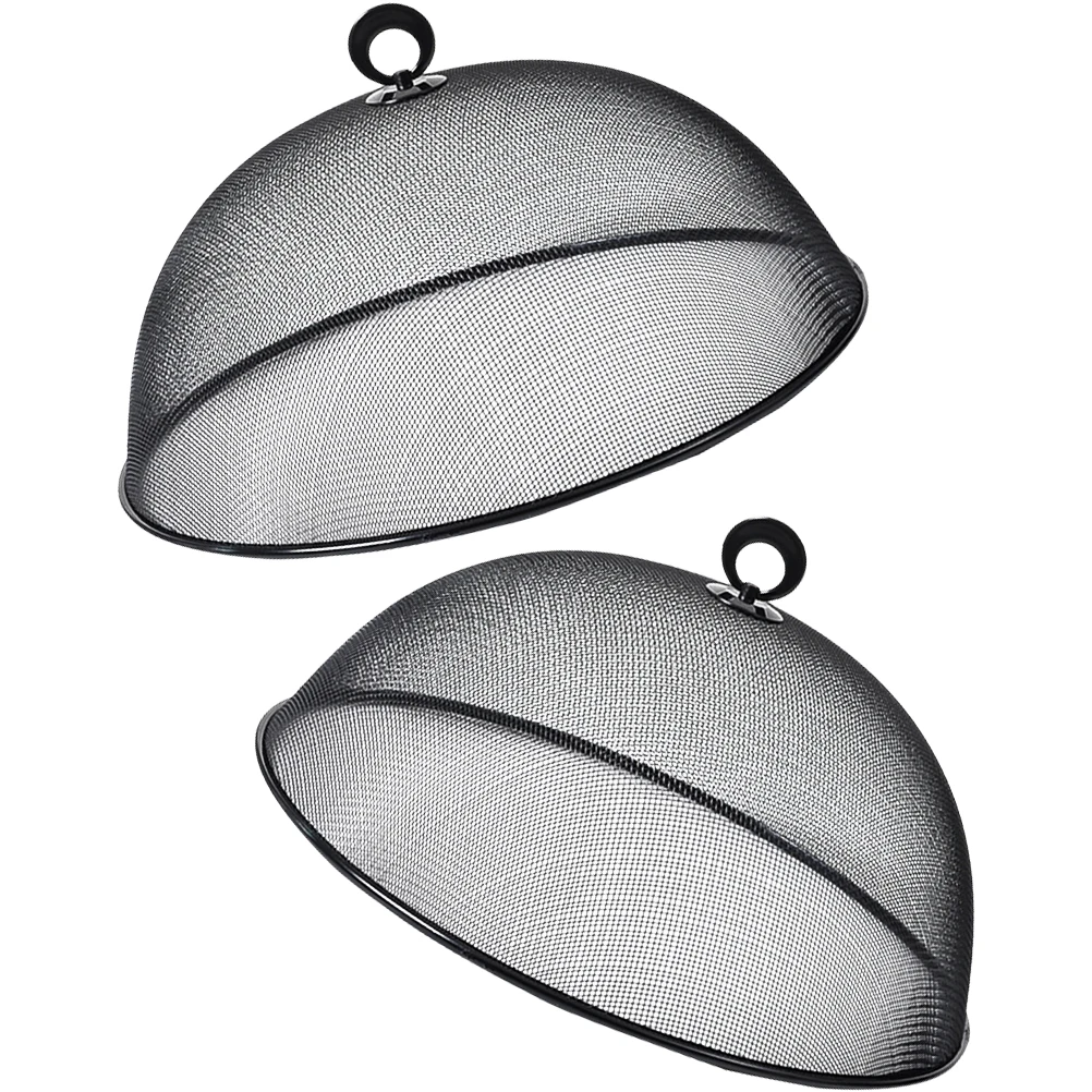 

2pcs Stainless Food Cover 35cm Round Black Anti splashing Dome Kitchen Bar Use Cake Steak Food Cover BBQ Picnic