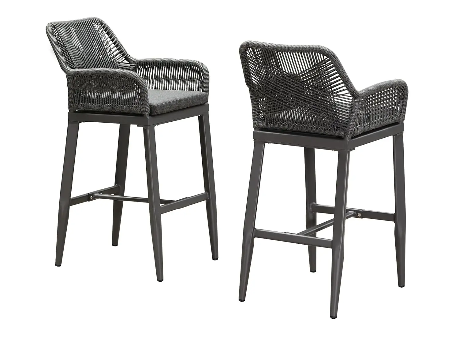 

Набор из 2 уличных барных стульев высотой 29 дюймов, стулья для бара с подушкой и спинкой для использования на улице и в помещении, для сада, с возможностью индивидуального заказа