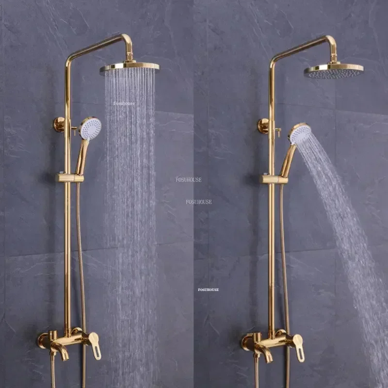 Copper Rose Gold Rotatable Bathroom Shower Faucet Set with Multi-Spray Handheld Shower Head Booster Water Pressure