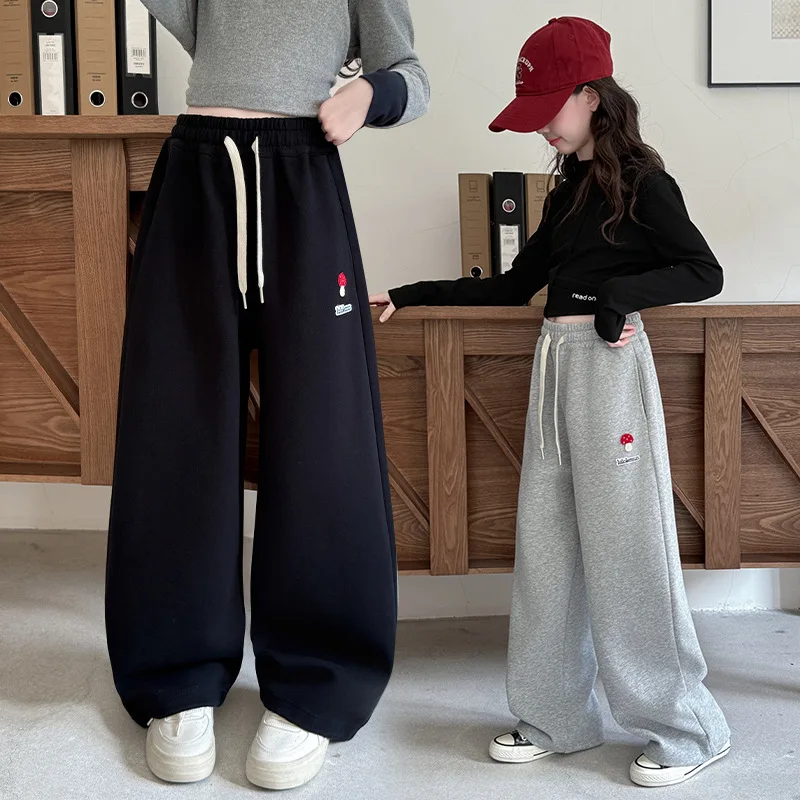 

Новые осенние спортивные брюки для девочек с принтом в виде грибов, детские спортивные штаны, хлопковые джоггеры с завязками