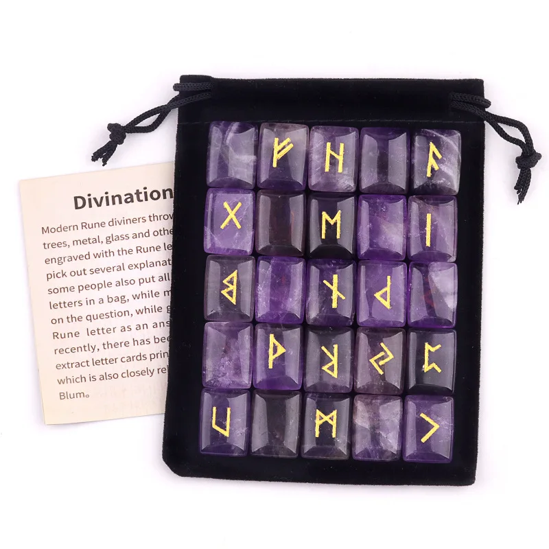 Rune Stone Set – 25 Carved Crystals for Divination & Healing (7 Styles) 2