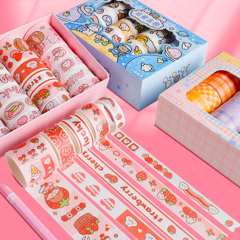 20Pcs Cute Washi Tape Set Scrapbooking Washitape Korean Stationery Decorative Adhesive Tape Journal Supplies Kawaii Masking Tape