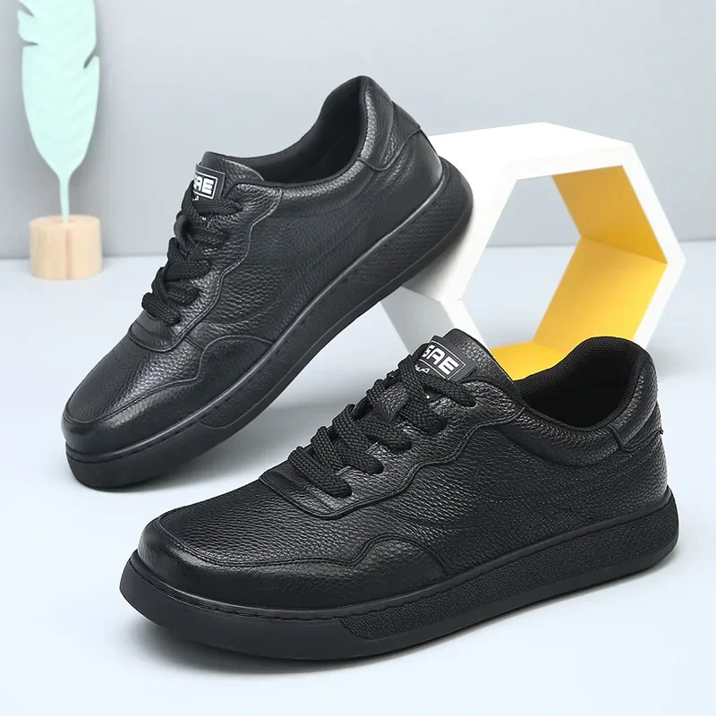 

New Men Genuine Leather Casual Shoes Fashion Cool Flat Skate Shoes Street Cool Lace-up Sneaker