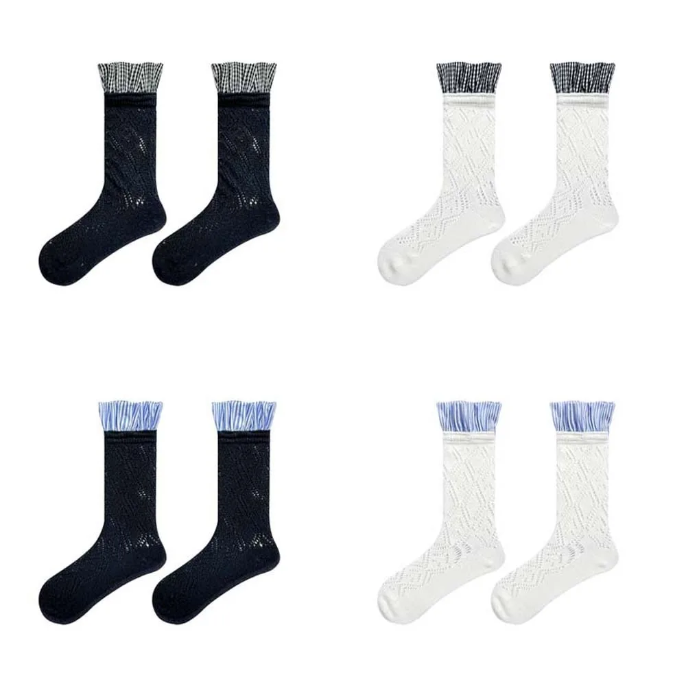 Elastische dunne ruches sokken balletstijl mesh dames kousen zweetabsorberende jacquard JK katoenen sokken buiten