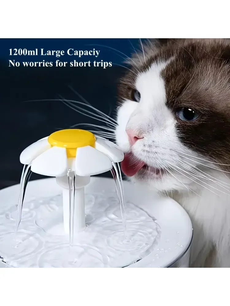 Cat Water Fountain, 1.2L Recirculating Pet Water Dispenser, USB Powered, Silent, with Filter Foam for Cats and Small Dogs
