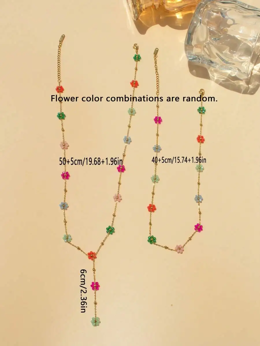 

Stainless Steel Multicolor Flower Y-Shaped Necklace For Women Daily Wear