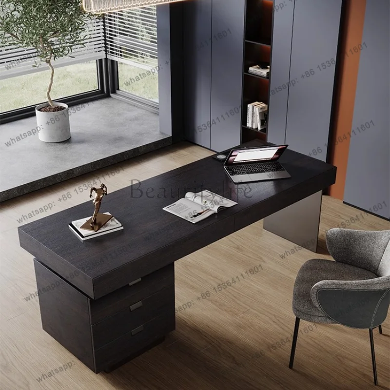 FG Italy Designer Modern Office Desks Light Luxury Minimalist Wooden Office Desk Interior Study Office Furniture Tisch XYOD