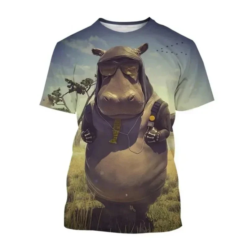 

Summer Funny Hippo Animal 3D Print T-Shirts Streetwear Men Fashion Harajuku Casual Oversized O-Neck T Shirt Tees Tops
