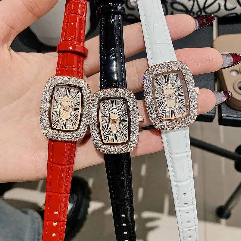 2023 Leather Rectangle Watch Women Quality Luxury Top Brand Women Watches Quartz Fashion Designer Ladies Watch With Rhinestone
