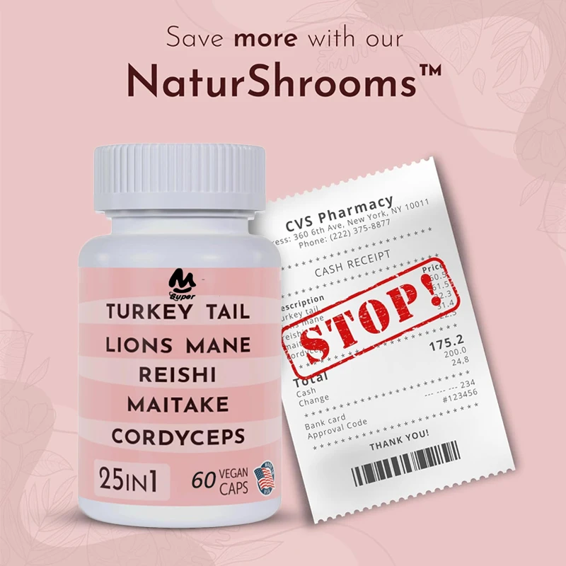 TurkeyTail 3000mg Lion Mane 3000mg Reishi 1500mg Mushroom and Chaga Maitake Cordyceps Mushroom Field | Mushroom Mix | Focus Pill