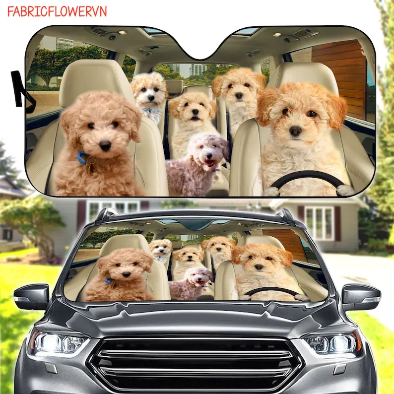 Poochon Car Sunshade, Poochon Car Decoration, Dog Windshield, Dog Lovers Gift, Dog Car Sunshade, Gift For Mom, Gift For Dad