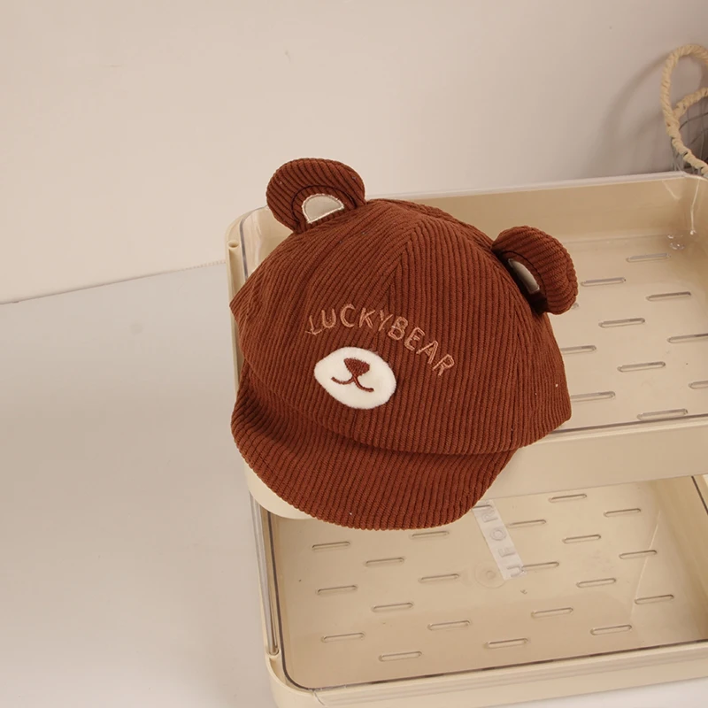 

Funny Snapback Hat for Kids 6M-3Y Cartoon Bear Corduroy Baseabll Caps Infant Toddler Boy Girls Casual Soft-Brimmed Sun-Proof Hat