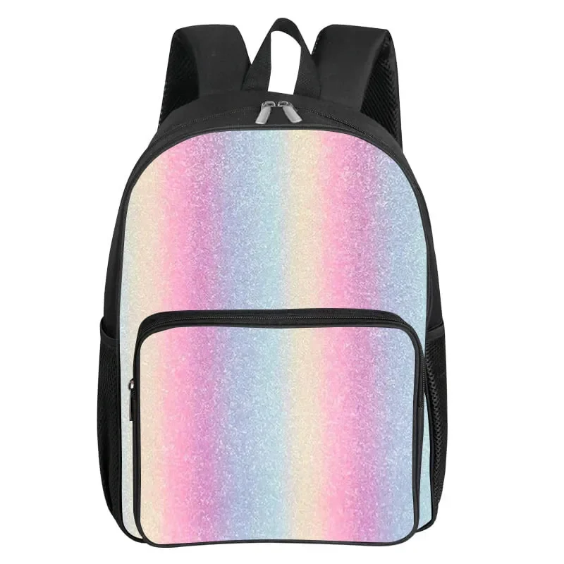 Rucksack mit Regenbogen-Druckmuster und quadratischer Vordertasche für Jungen und Mädchen, beste Geschenke, 2D-flache Cartoon-Schultaschen für Kinder