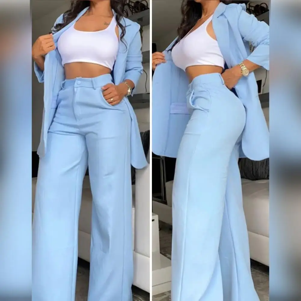 Women Pants Suit Elegant Women's Coat Pants Set with Single-breasted Jacket Wide Leg Pants High Waist Design for A for Women