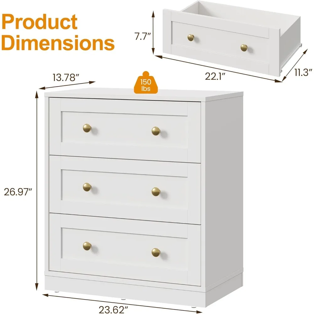 زوج من طاولات النوم الملكية الحديثة مع 3 أدراج ومقابض ذهبية وبناء خشبي #2