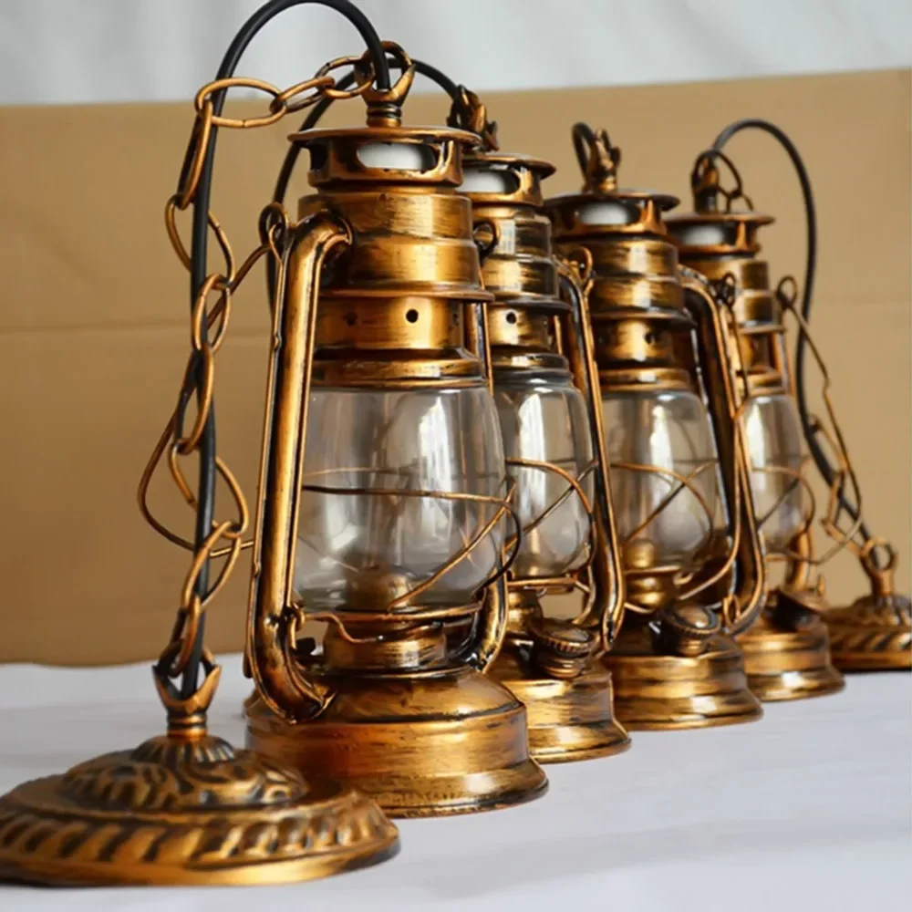 

250mm*160mm Vintage nostalgic lantern kerosene lamp pendant light bar entranceway E27 base antique brown color