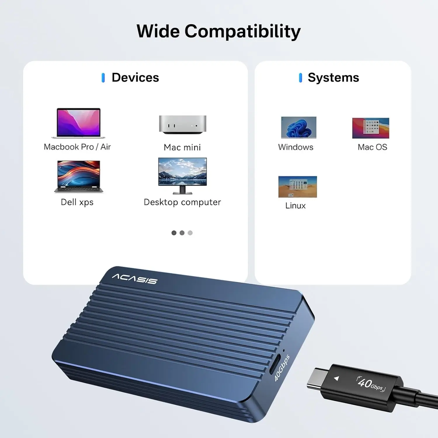 Acasis 40Gbps USB4 M.2 NVMe SSDケース Thunderbolt 3/4/5対応 USB-C M2 NVME SSDエンクロージャ JHL7440 M1 M2 Pro/Max Macbook用
