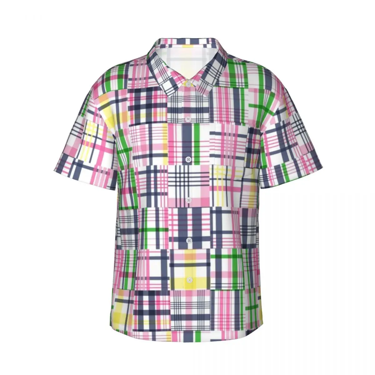 

Летняя рубашка, пляжная лоскутная блузка Madras, розовые клетчатые принты, элегантные повседневные рубашки, мужская удобная одежда с короткими рукавами