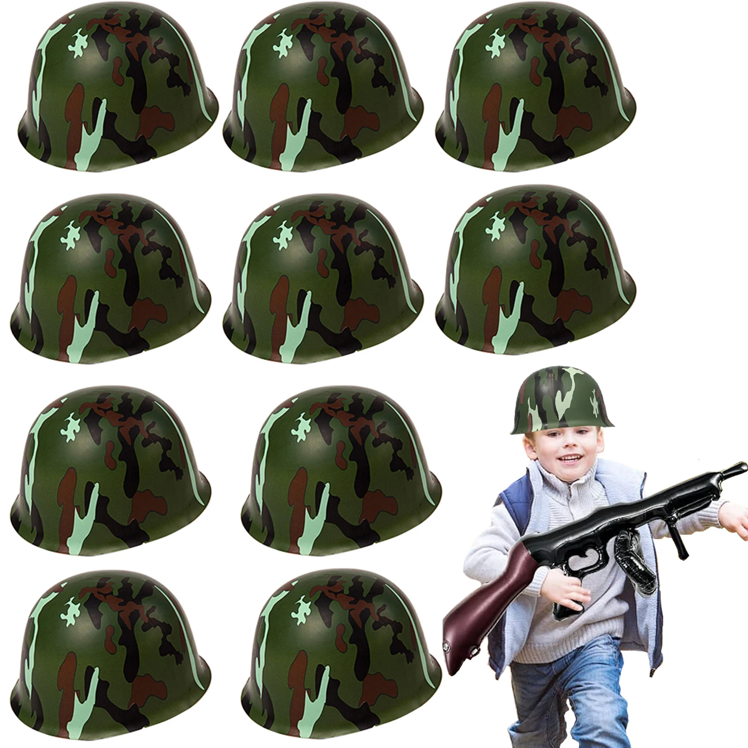 10-50 Pack Kids Army Helmets Plastic Camouflage Hats Soldier Costume Caps Soldier Helmet Party Favors Hat Camo Party Supplies