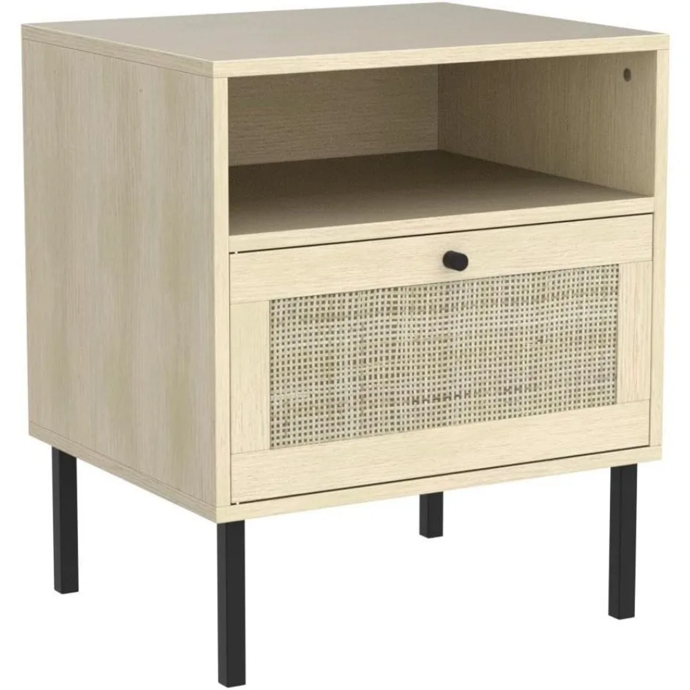 Set di 2 comodini in rattan naturale, tavolino, comodino Boho con 1 porta decorata fatta a mano per soggiorno, camera da letto