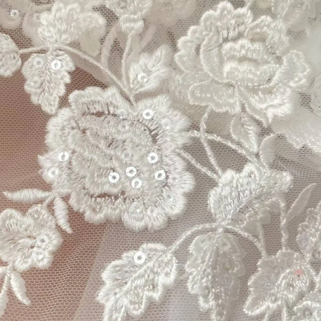 French Embroidered Lace Fabric, Beautiful Flower, Romantic Wedding Sequins, DIY Dress, RS558