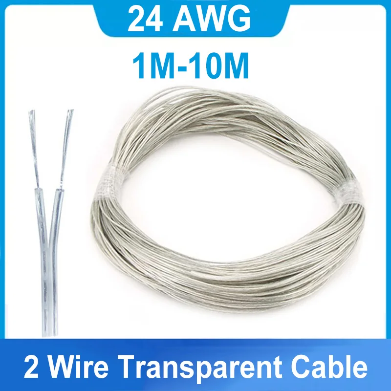 1M-10M 24AWG 2 Wire Transparent Cable 2A Copper Electrical Wire Parallel DC Power Flat Line for LED Light Strip