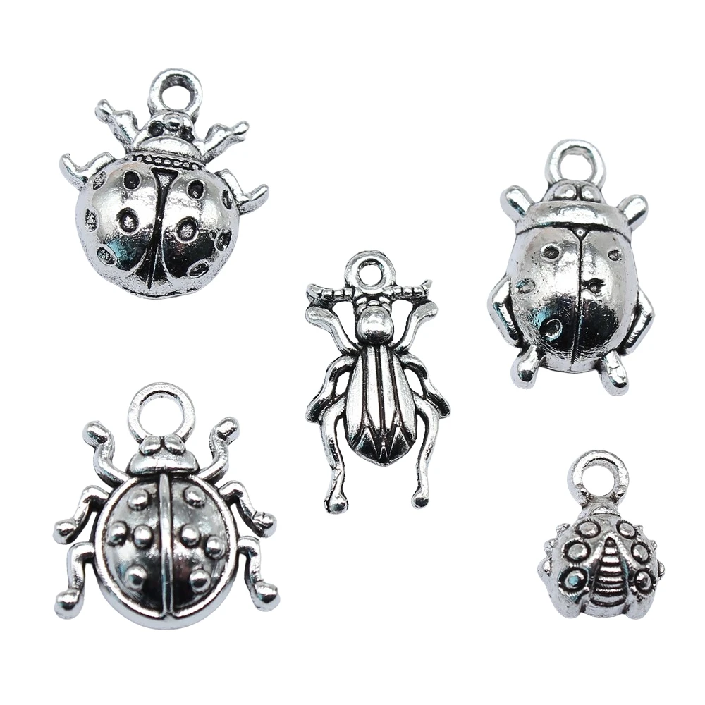 40pcs Ladybug Bug Charms Tibetan Silver Color Pendants Antique Jewelry Making DIY Handmade Craft