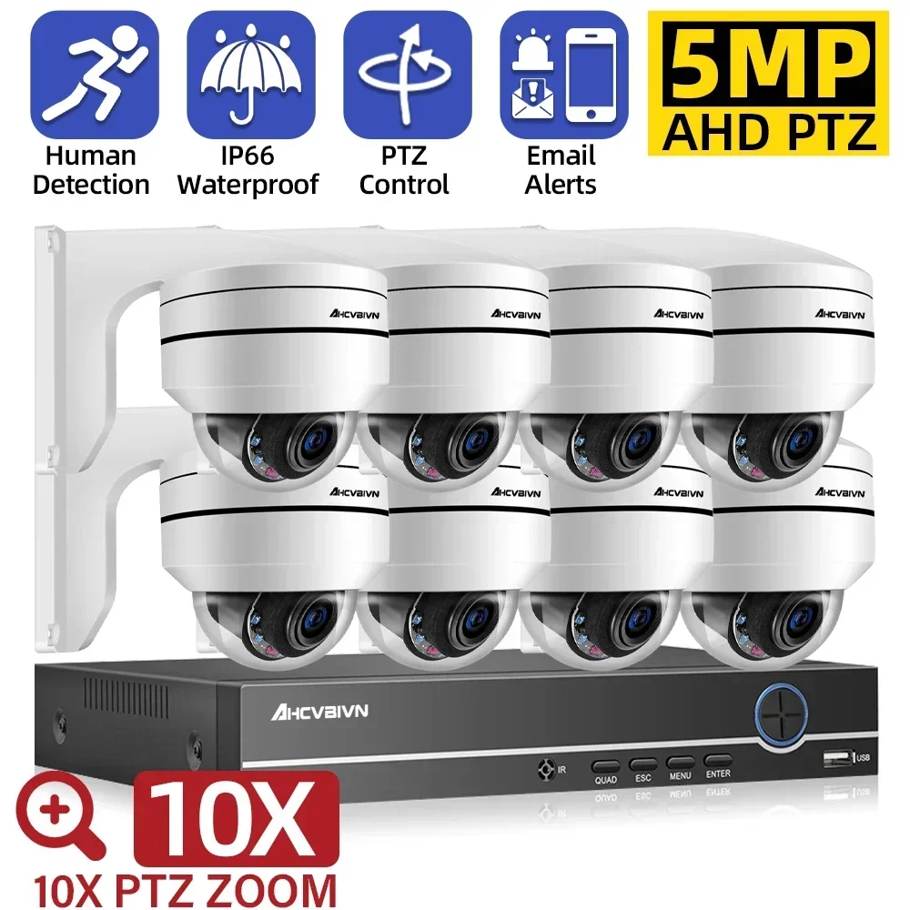 

H.265 CCTV 8CH Hybrid DVR Video Surveillance System 5MP 10X Zoom AHD PTZ Camera kit XMEYE Face Detection BNC Security Camera Set