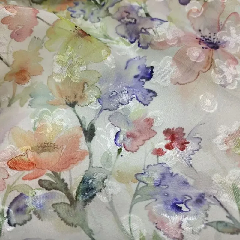 100cm*150cm Flowers 75D Chiffon Fabric Jacquard Embossed Printed Rose Gauze Fabric for Dress Scarf Cheongsam