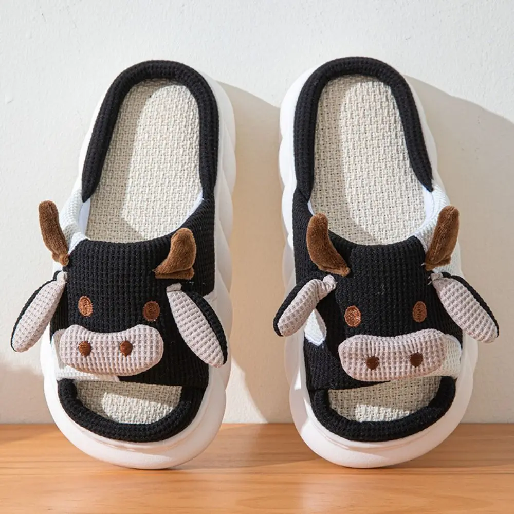 Casual Non-Slip Cartoon Cow Capybara Slippers Cartoon Soft Cow Linen Slippers Animal Kawaii Animal Pillow Slides Girls