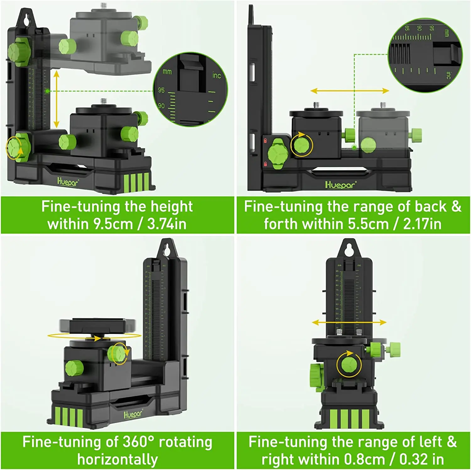 Huepar PV11+ Magnetic Fine-turning Bracket Pivoting Base For S/P series Laser Level & Wall Mounted Holder With Adjustable Clip