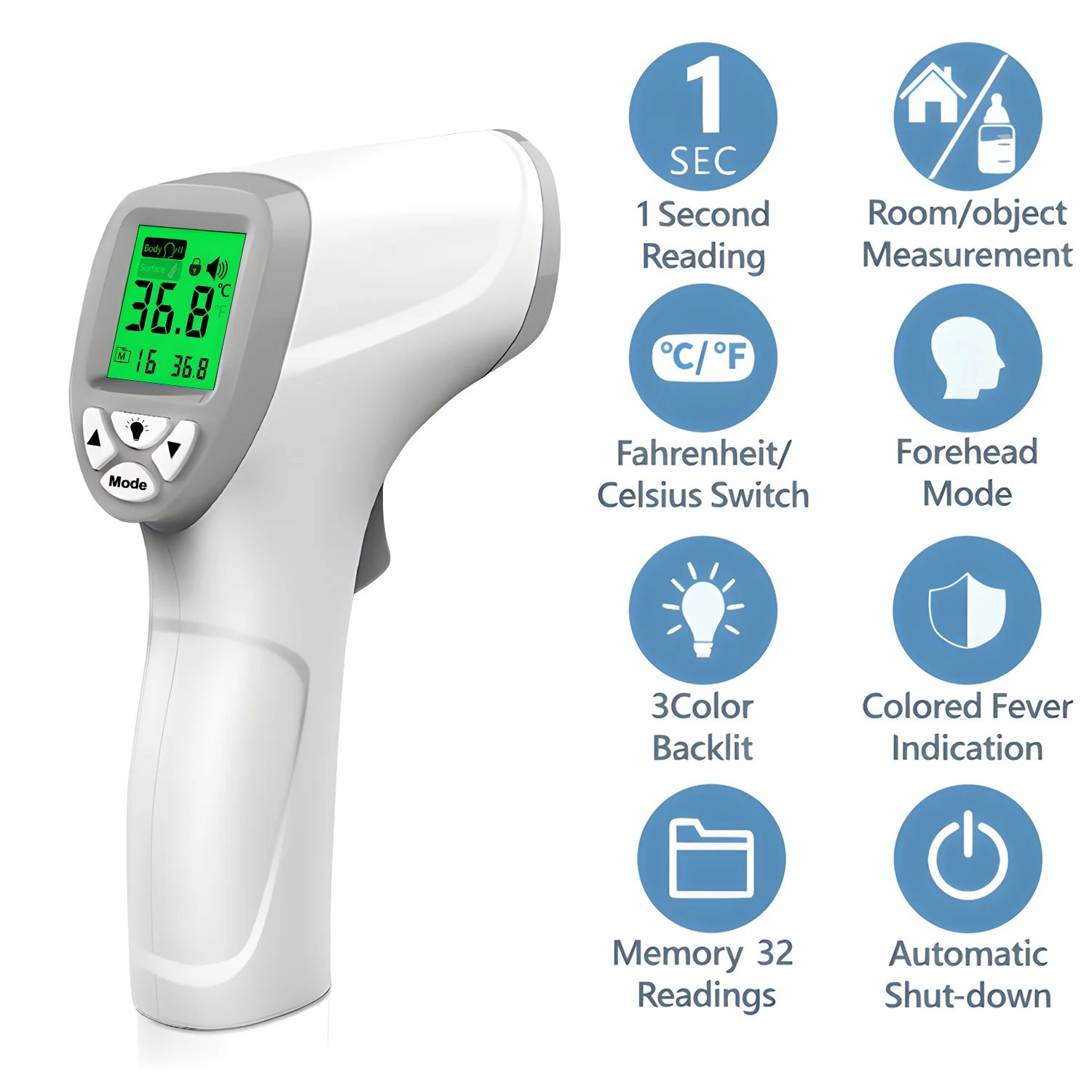 Forehead Fever Temperature Digital LCD Infrared Thermometer Medical Non-contact Body Temperature Measure Tool for Children Adult