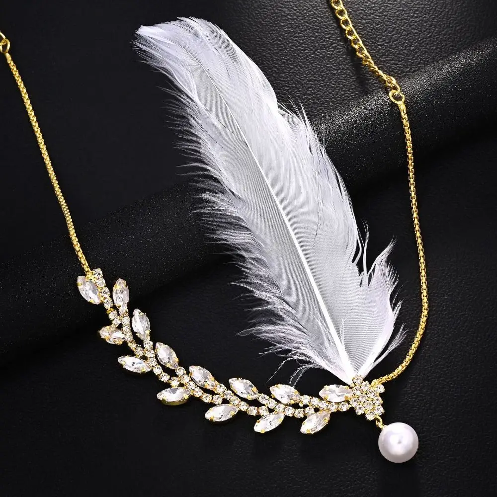 Vintage Gatsby-Style Feather Headband Fascinator Crystal Masquerade Hair Band Sequin Makeup Party 1920s Hair Accessories Women view 5