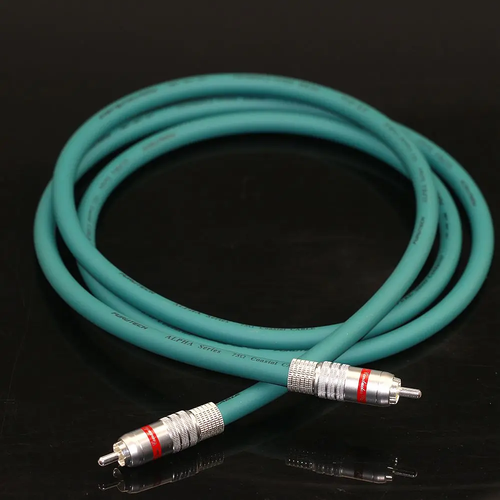 The original FURUTECH FX-Alpha-Ag sterling silver 75 ohm coaxial audio digital cable is connected to the silver plated CMC plug