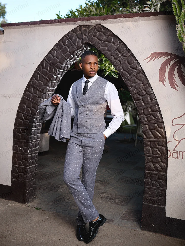 Luxury Men's Suits Jacquard 3 Piece Notched Lapel Single Breasted Blazer Groom Wedding Suit Business Slim Prom Jacket Customized