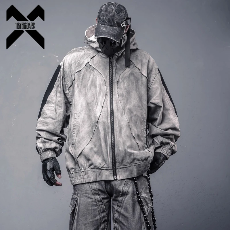

Vintage Dirty Wash Jacket Men‘s Wasteland Techwear Oversized Hooded Coat Grunge Y2K Streetwear Punk Gothic Jackets