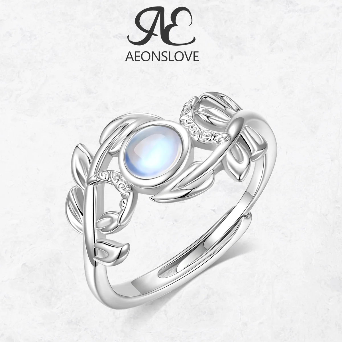 

AEONSLOVE стерлингового серебра 925 пробы, тройное кольцо богини Луны, регулируемое кольцо с листьями лунного камня, ювелирные изделия ведьмы, рождественские подарки для женщин