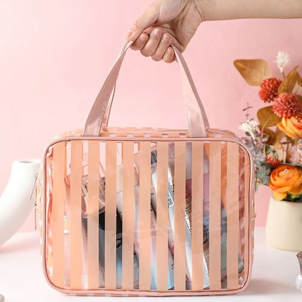 Multipurpose Transparent Toiletries Bag Stripes PVC Storage Bag Waterproof Large Capacity Cosmetic Handbag Travel Gym Travel