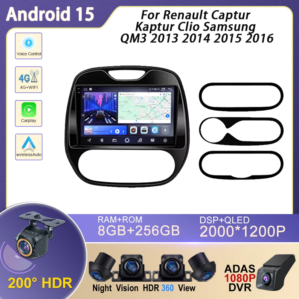 

Android 15 Auto Car Radio For Renault Captur Kaptur Clio Samsung QM3 2013 2014 2015 2016 GPS Navigation 4G WIFI wireless carplay
