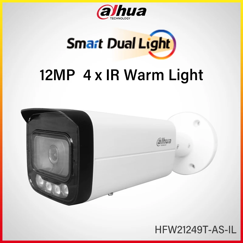 

Камера Dahua 12 Мп, полноцветная, с ИК-подсветкой и теплым светом, WizSense, встроенный микрофон, IP67, водонепроницаемая, умная камера видеонаблюдения HFW21249T-AS-IL