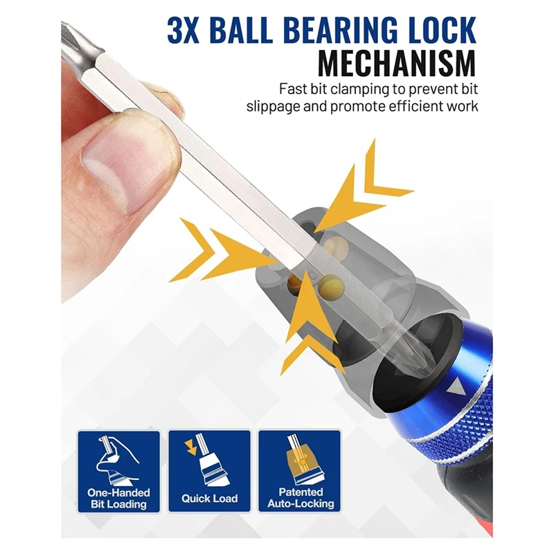 AC88 12-In-1 Multi-Bit Screwdriver Set with Ratcheting Action, Quick-Load Mechanism, Ergonomic Handle