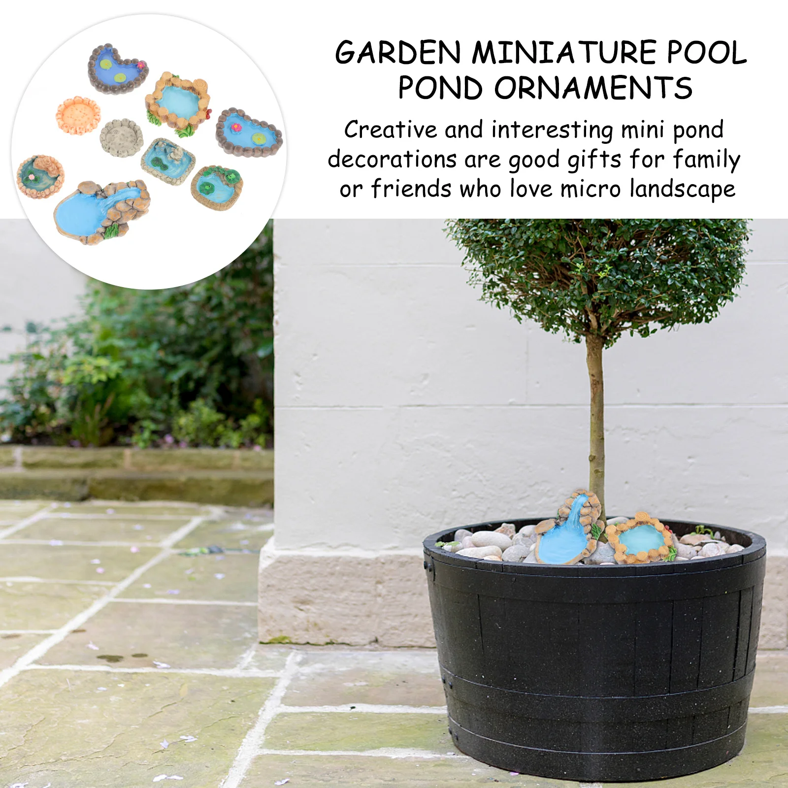 

9Pcs Mini Pool Landscape Ornament Resin Decorations Creative Micro Pond Adornments for Garden Home Micro Landscape Craft