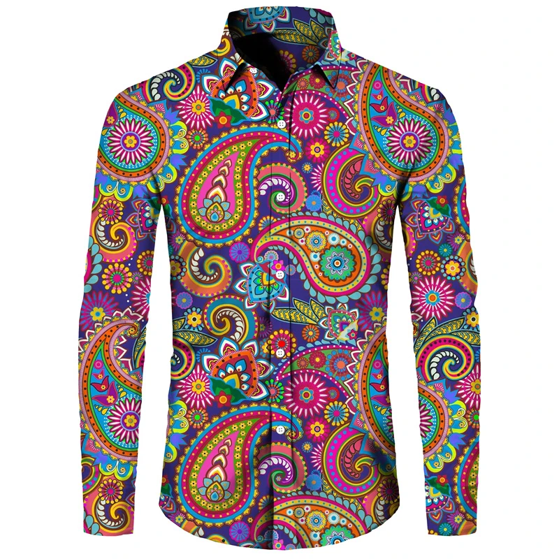 Long Sleeve Shirt For Men Paisley Pattern 3D Printed Retro Ethnic Style Shirt For Men And Women Spring Autumn Breathable Shirt